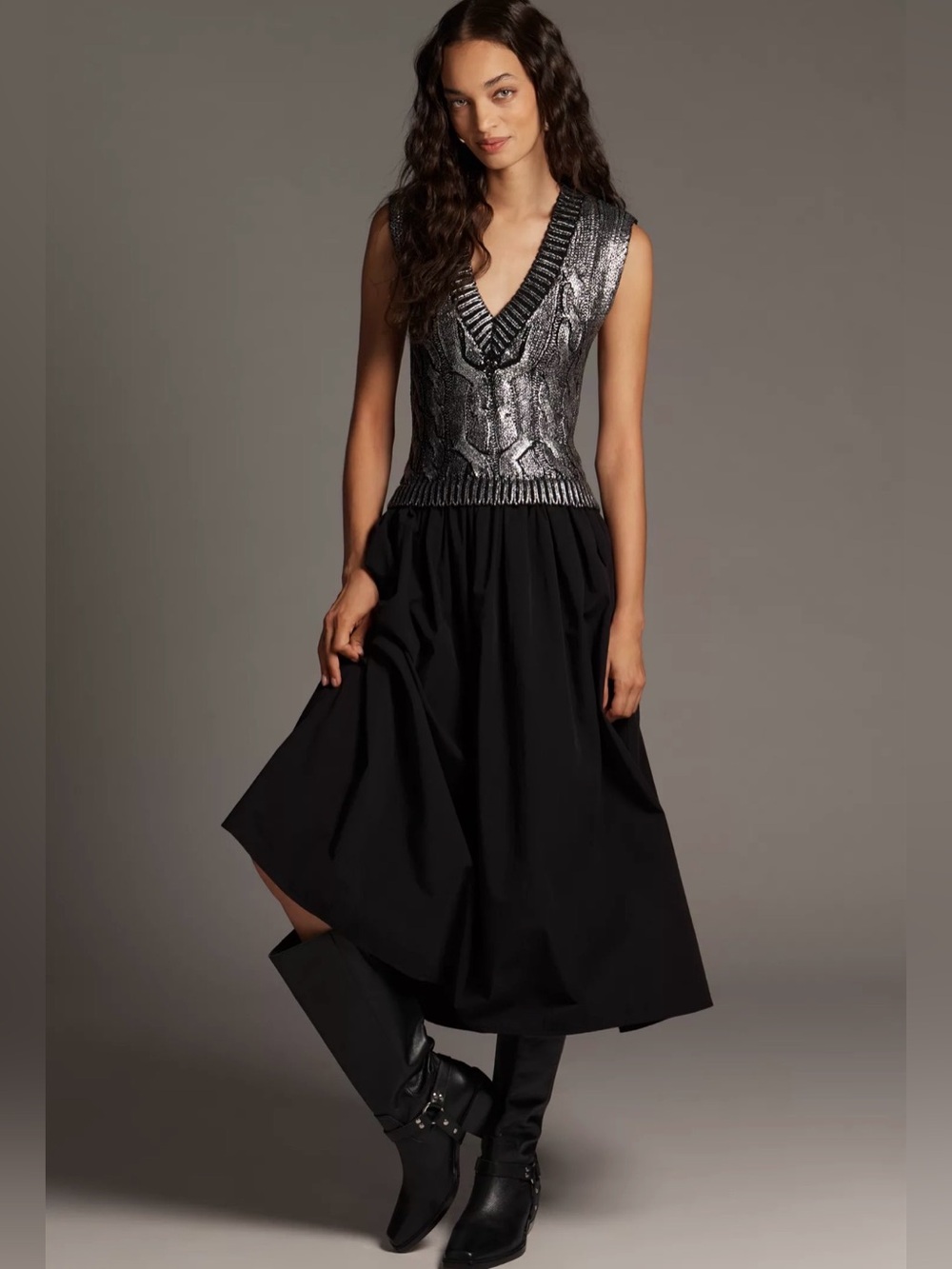 NWT ANTHROPOLOGIE Pilcro Foil Twofer Midi Dress Size Large